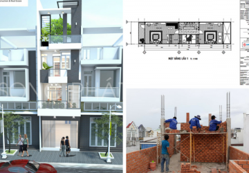 xây nhà 80m2 1 trệt 2 lầu