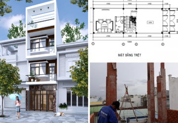 mẫu nhà 1 trệt 2 lầu sân thượng