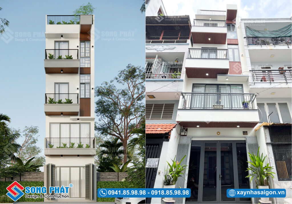 Mặt tiền nhà hoàn thiện giống với phối cảnh