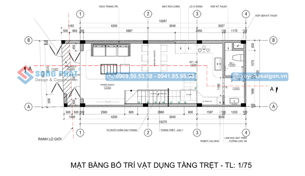 Tầng trệt không gian mở, tiện nghi tối đa