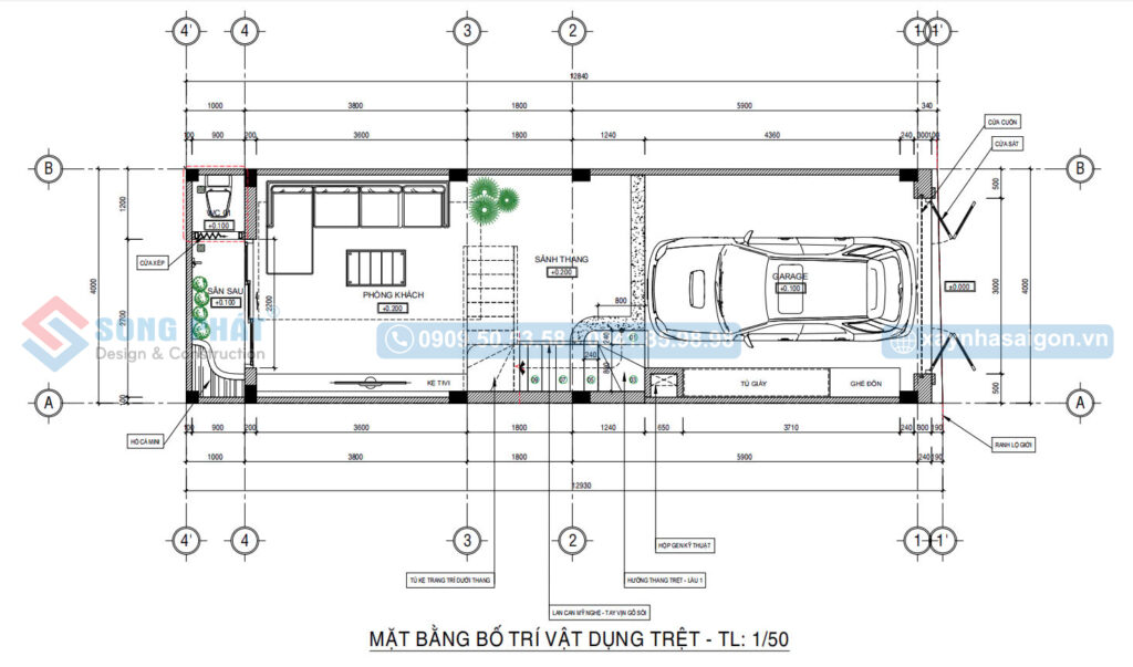 Mặt bằng bố trí vật dụng tầng trệt