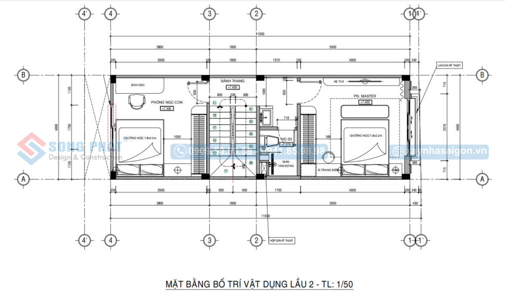 Mặt bằng bố trí vật dụng lầu 2