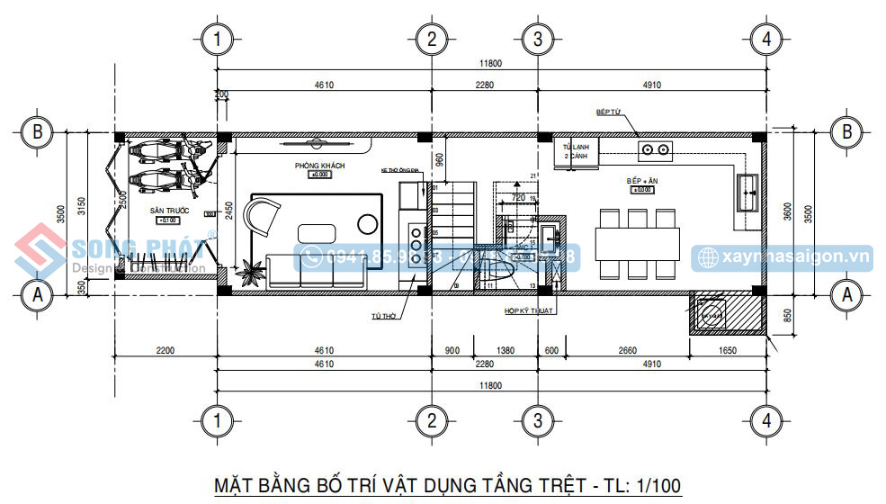 Mặt bằng bố trí vật dụng tầng trệt 