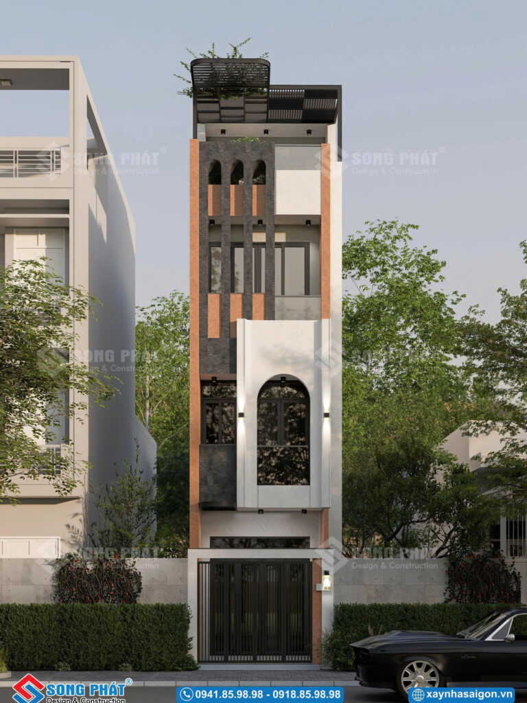 Mẫu nhà 1 trệt 2 lầu sân thượng 3m5x14m hiện đại, tối giản nhưng tinh tế trong từng đường nét thiết kế.