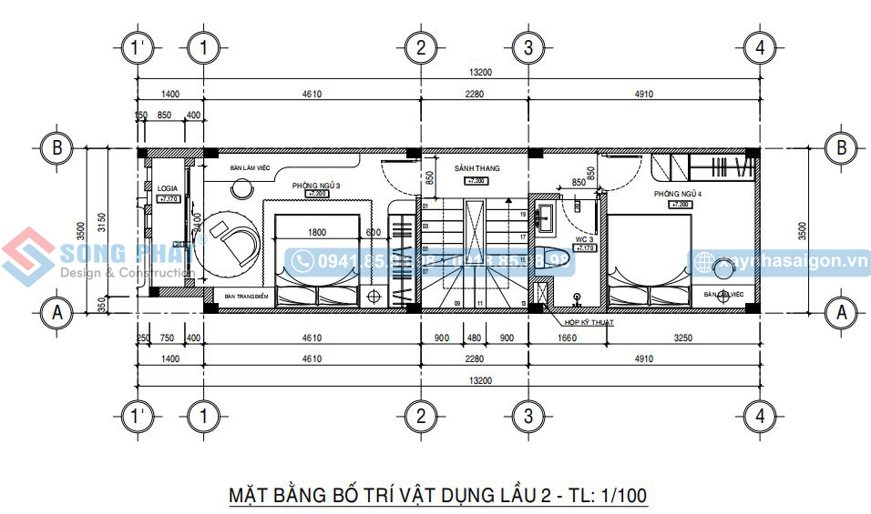 Mặt bằng bố trí vật dụng lầu 2