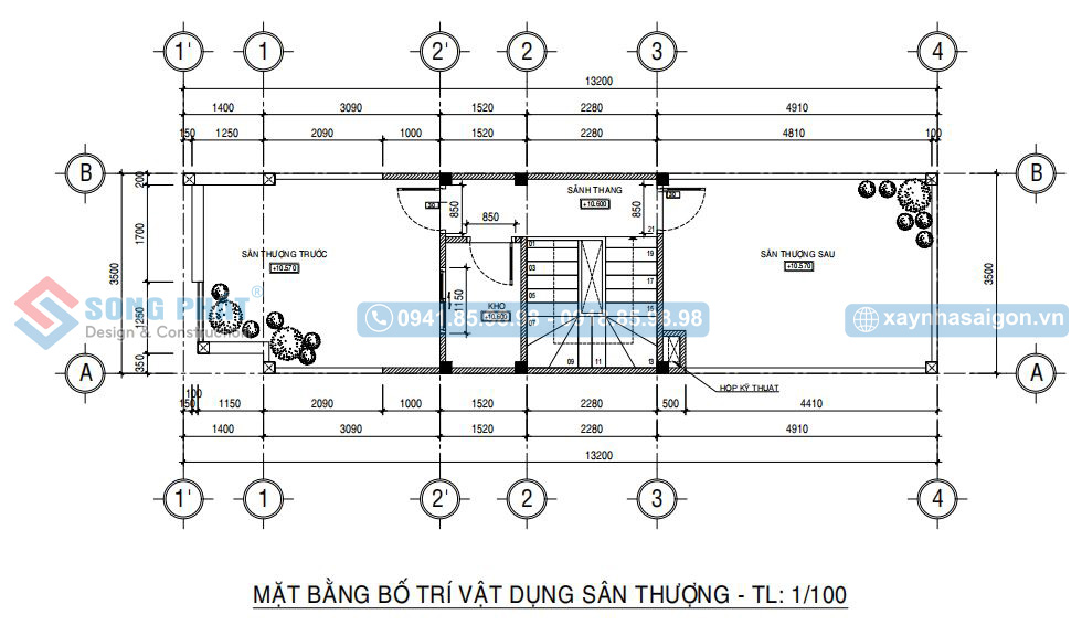 Mặt bằng bố trí vật dụng sân thượng 