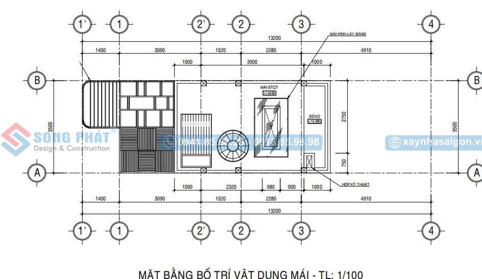 Mặt bằng bố trí vật dụng tầng mái 
