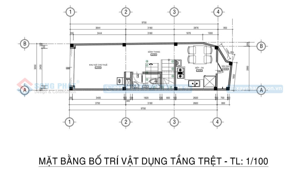 Mặt bằng bố trí vật dụng tầng trệt