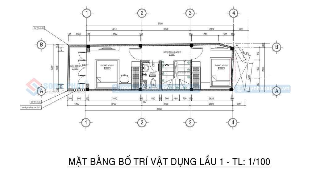 Mặt bằng bố trí vật dụng lầu 1