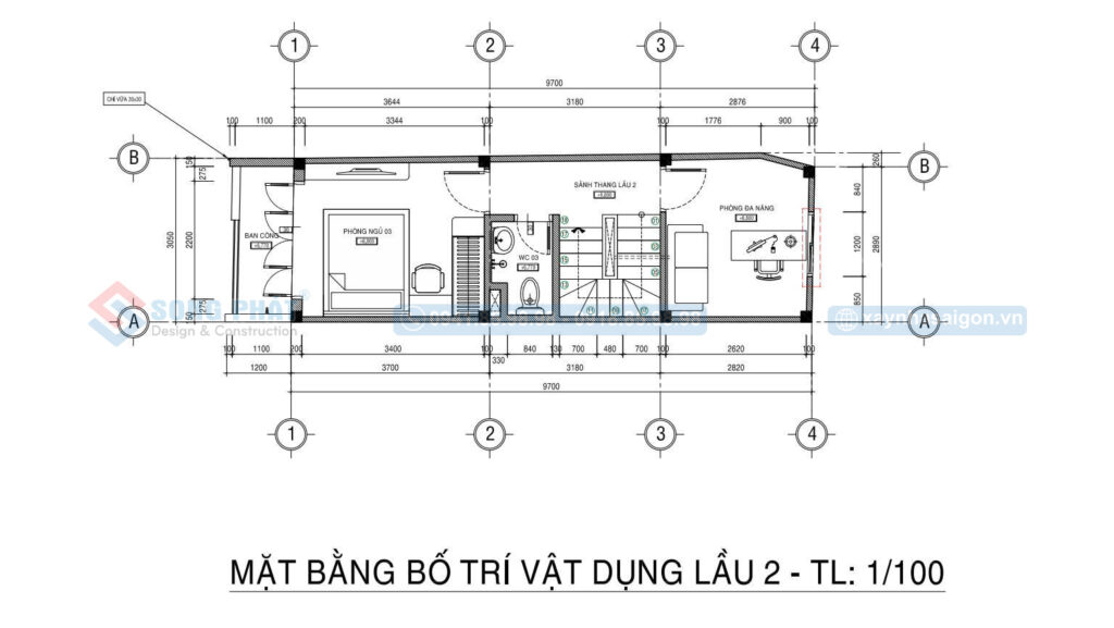 Mặt bằng bố trí vật dụng lầu 2