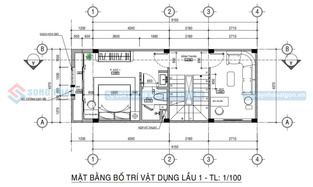 Mặt bằng bố trí vật dụng lầu 1