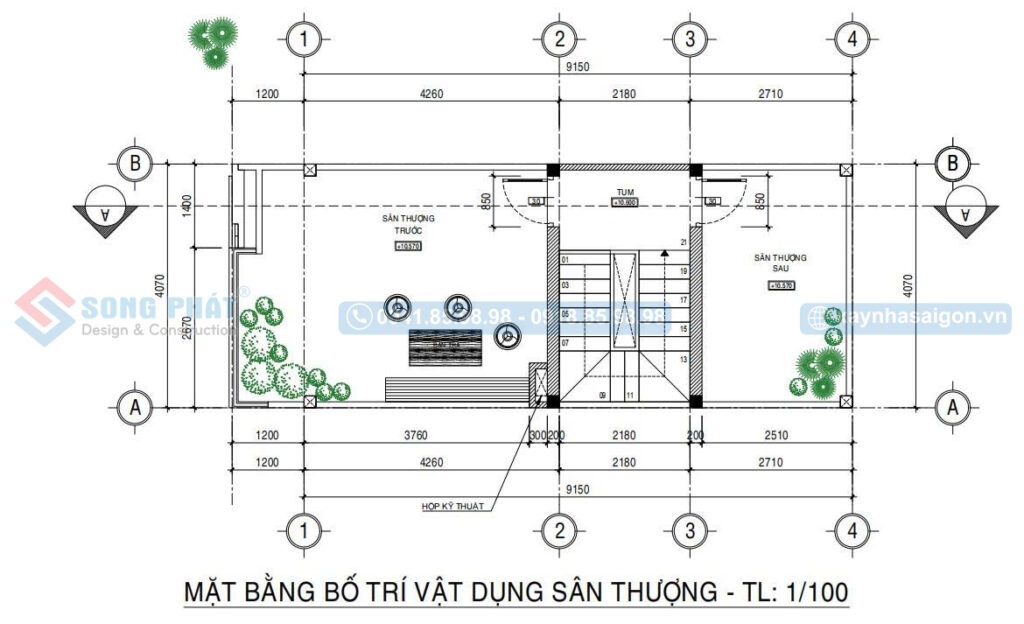 Mặt bằng bố trí vật dụng sân thượng