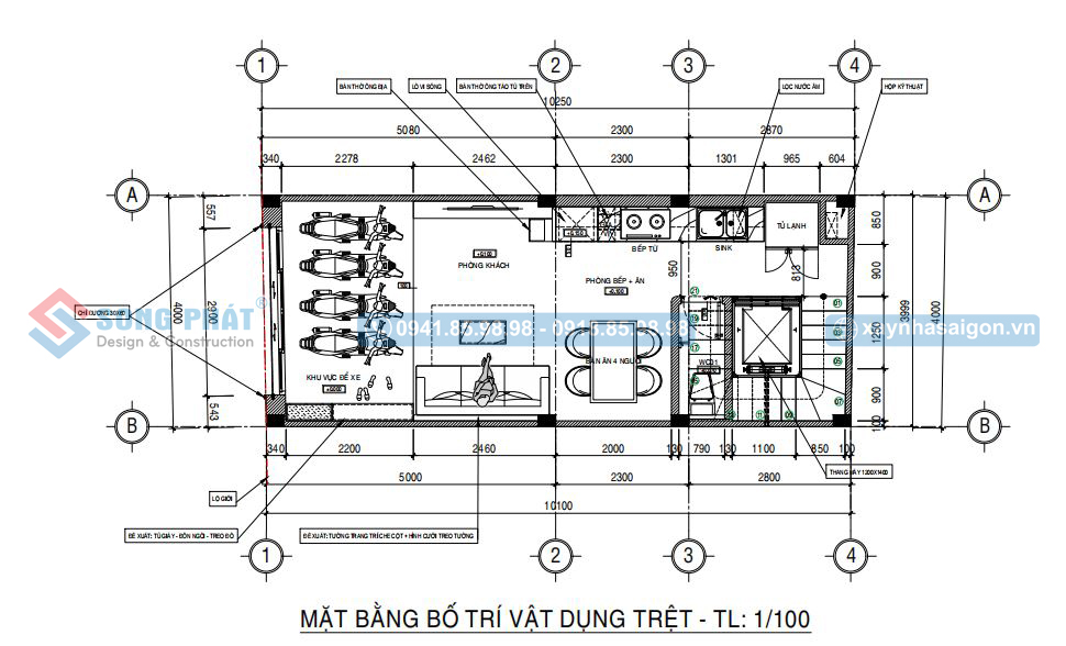Mặt bằng bố trí vật dụng tầng trệt 