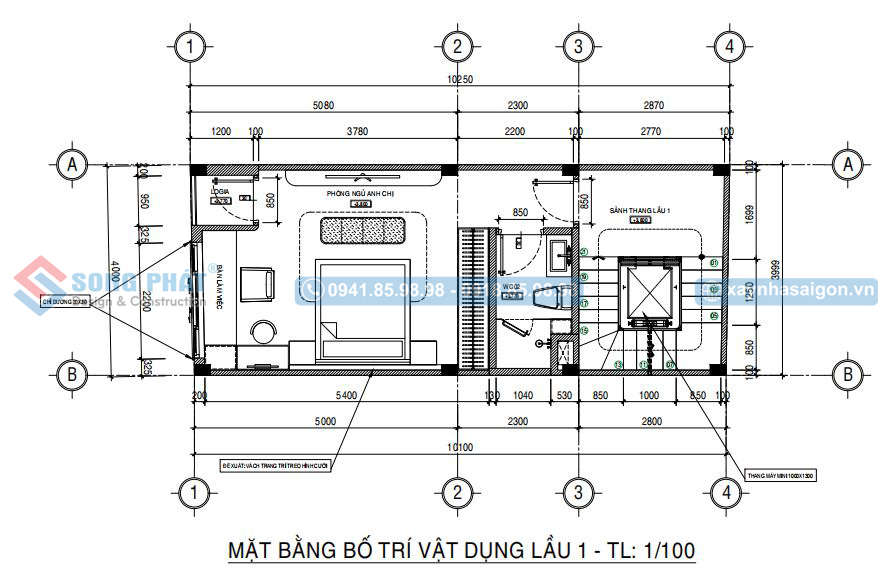 Mặt bằng bố trí vật dụng lầu 1
