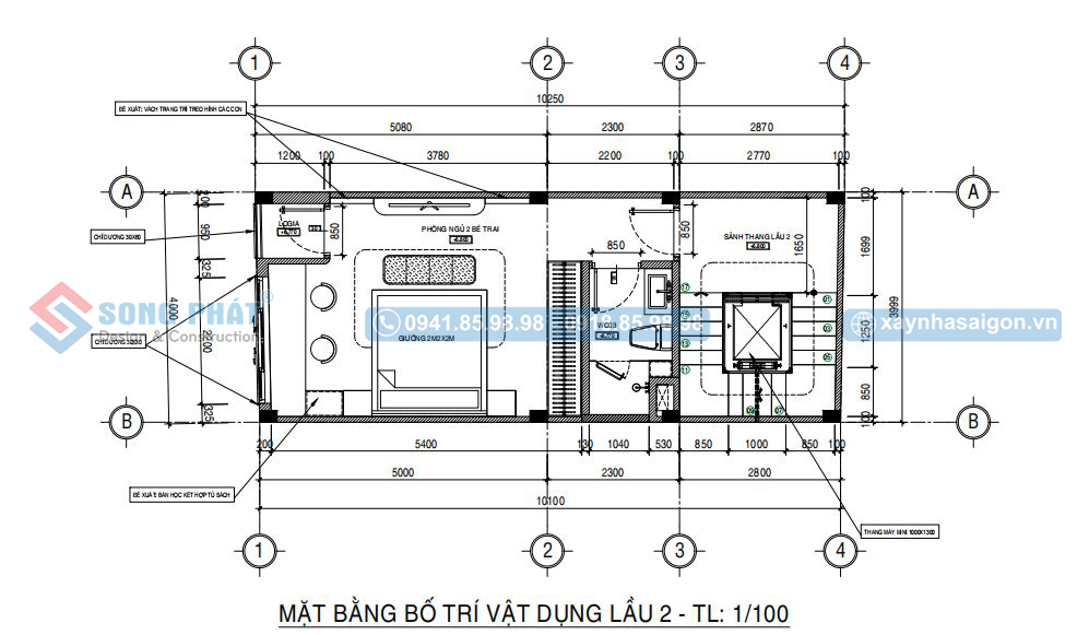 Mặt bằng bố trí vật dụng lầu 2