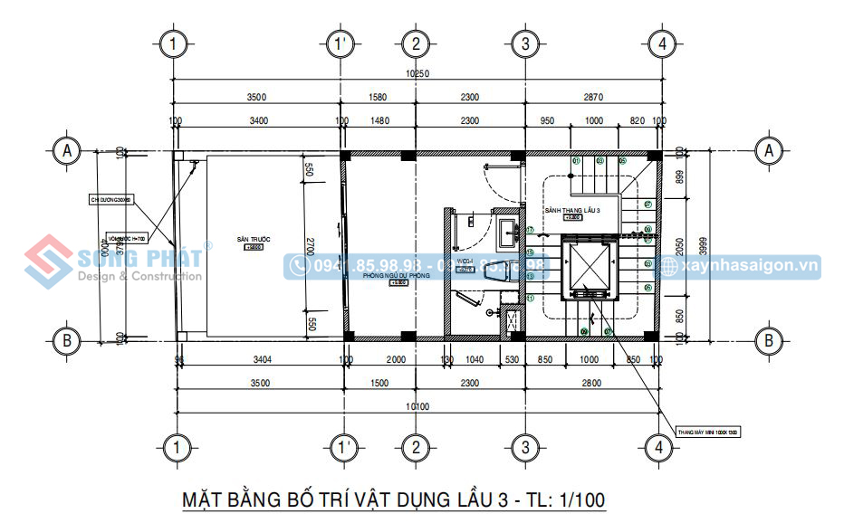 Mặt bằng bố trí vật dụng lầu 3