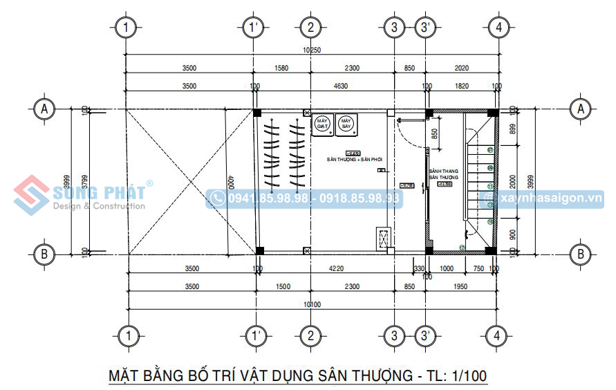 Mặt bằng bố trí vật dụng sân thượng