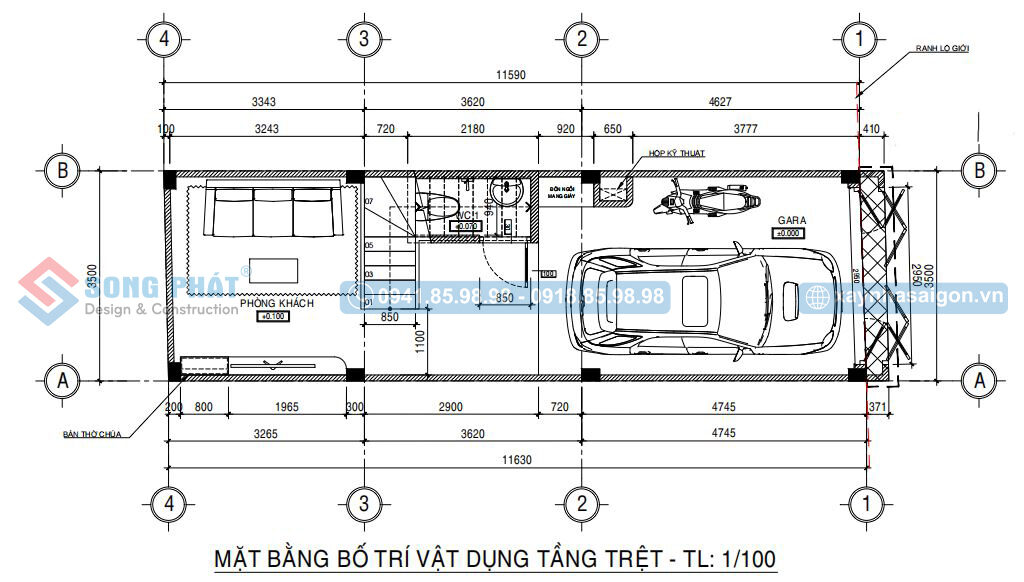 Mặt bằng bố trí vật dụng tầng trệt 