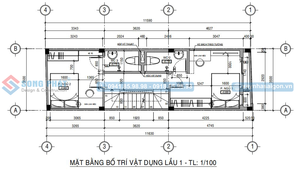 Mặt bằng bố trí vật dụng lầu 1