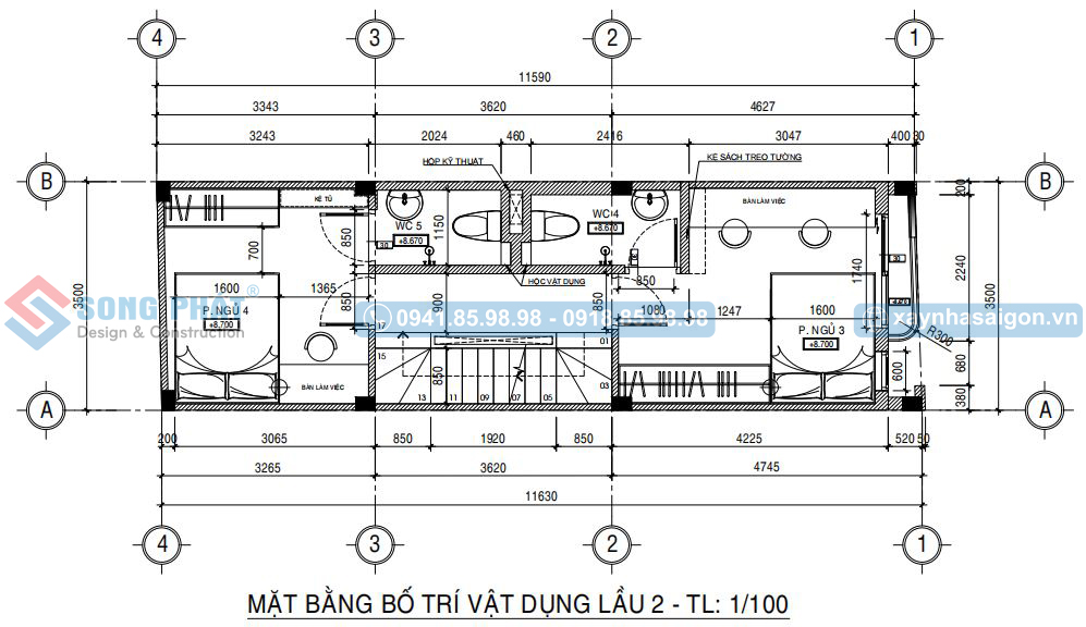 Mặt bằng bố trí vật dụng lầu 2