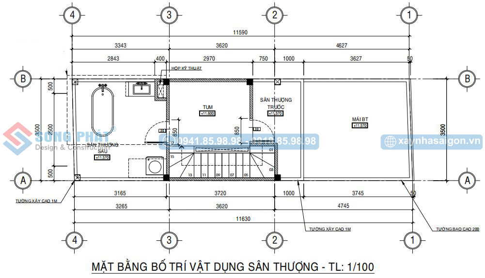 Mặt bằng bố trí vật dụng sân thượng 