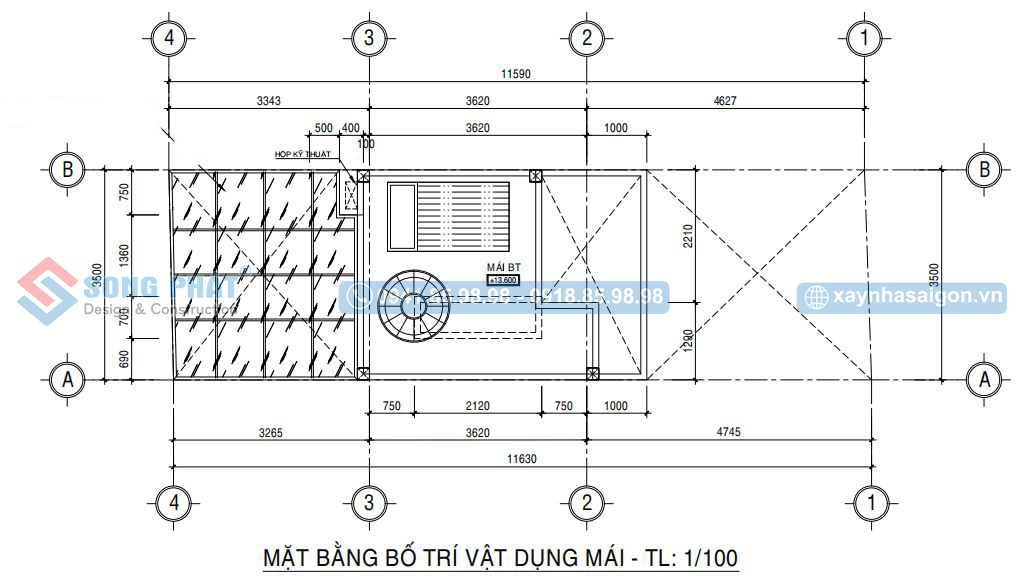 Mặt bằng bố trí vật dụng mái