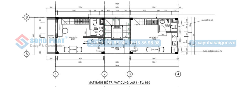 Mặt bằng bố trí vật dụng tầng lầu 1