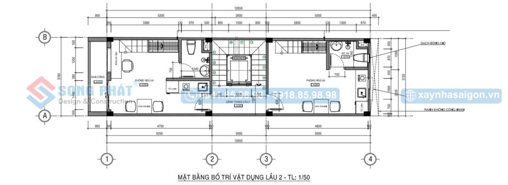 Mặt bằng bố trí vật dụng tầng lầu 2