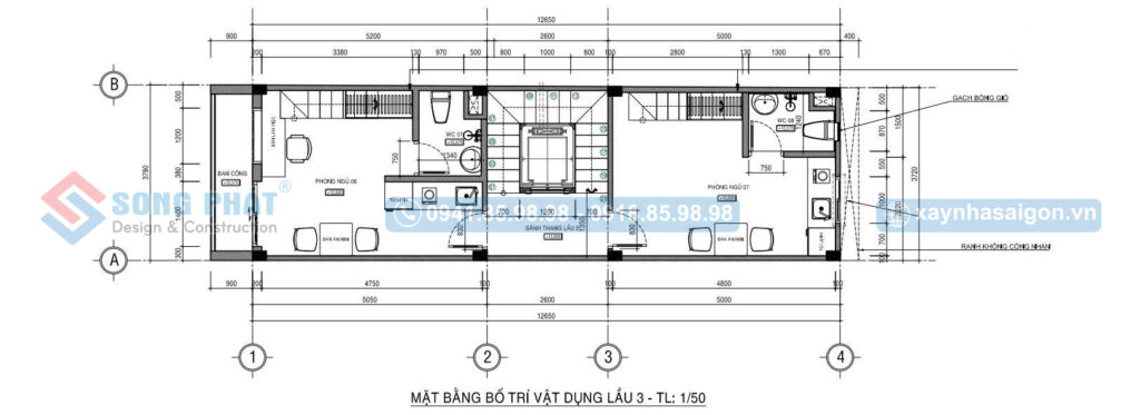Mặt bằng bố trí vật dụng tầng lầu 3