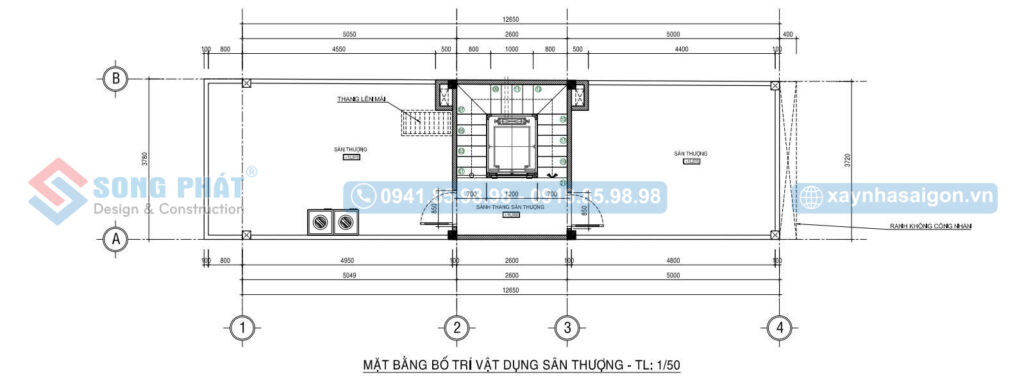 Mặt bằng bố trí vật dụng tầng sân thượng