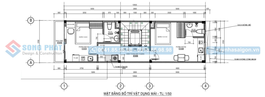 Mặt bằng bố trí vật dụng tầng mái