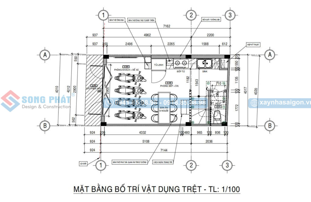Mặt bằng bố trí vật dụng tầng trệt