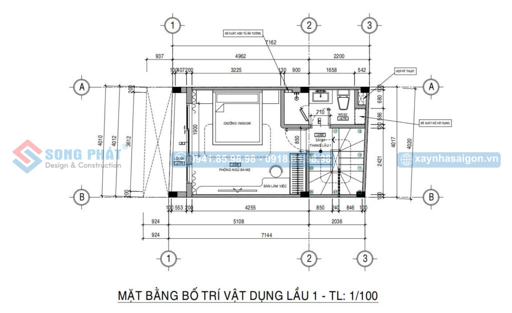 Mặt bằng bố trí vật dụng lầu 1