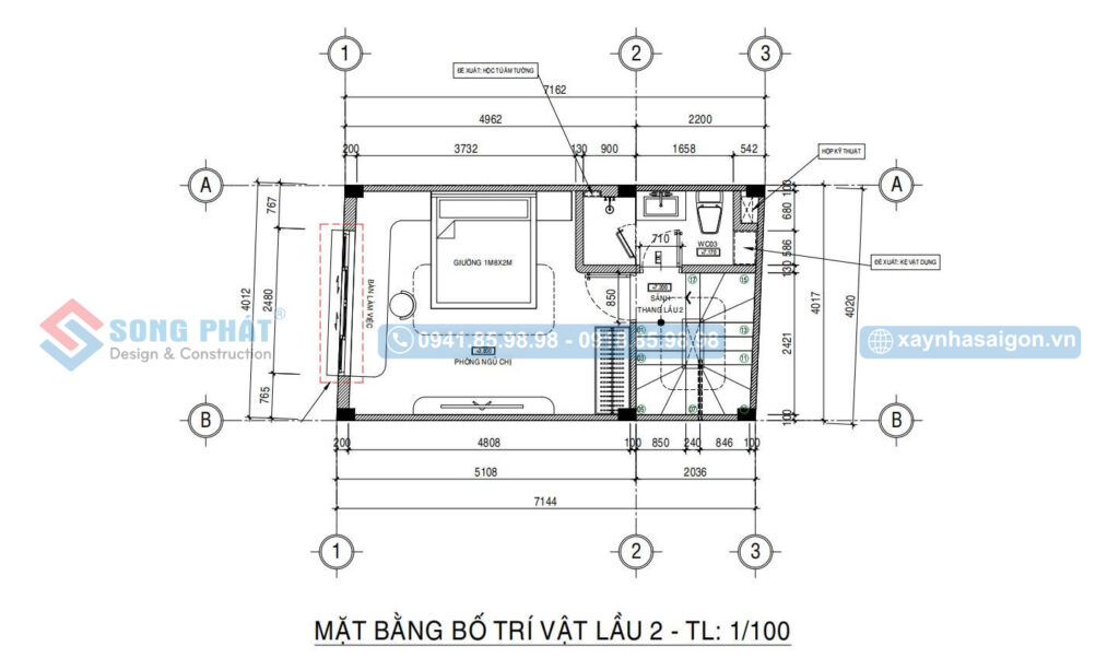 Mặt bằng bố trí vật dụng lầu 2