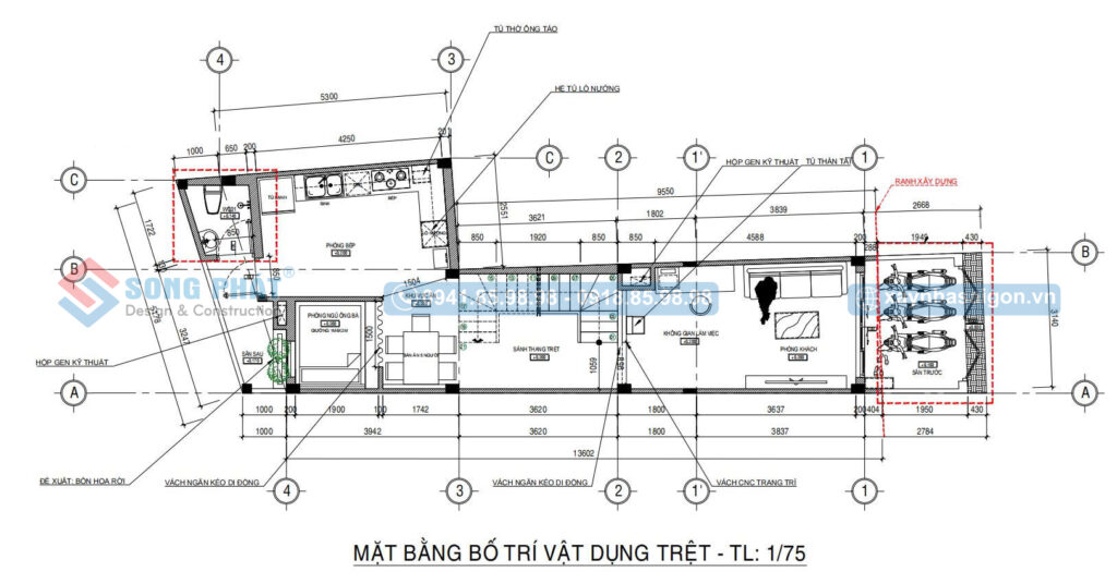 Mặt bằng bố trí vật dụng tầng trệt