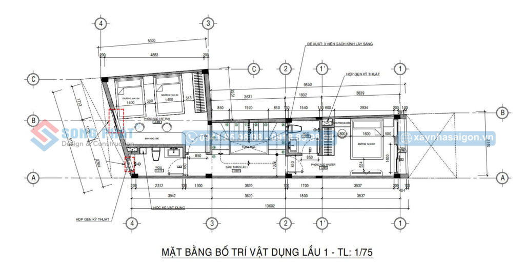 Mặt bằng bố trí vật dụng lầu 1