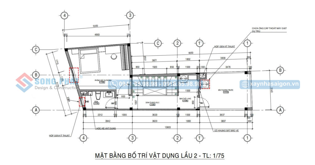 Mặt bằng bố trí vật dụng lầu 2