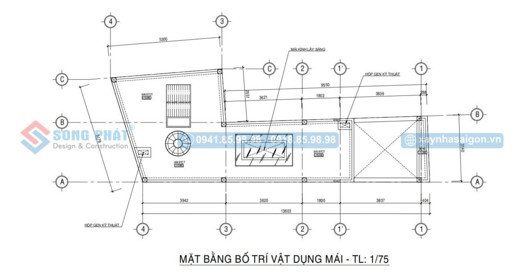 Mặt bằng bố trí vật dụng mái