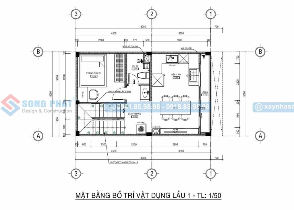 Mặt bằng bố trí vật dụng lầu 1