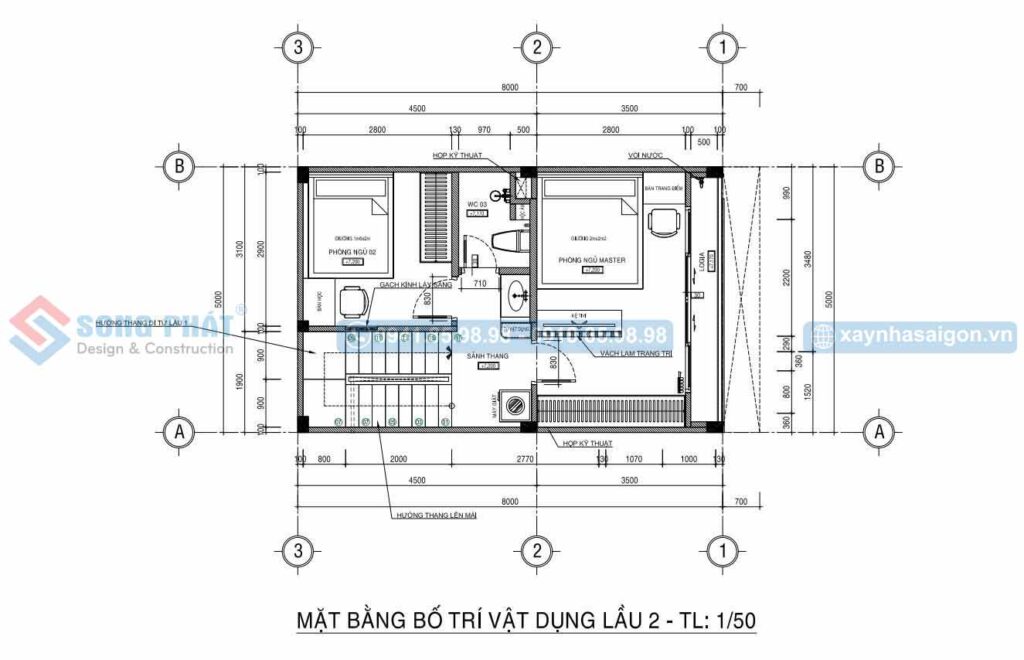 Mặt bằng bố trí vật dụng lầu 2
