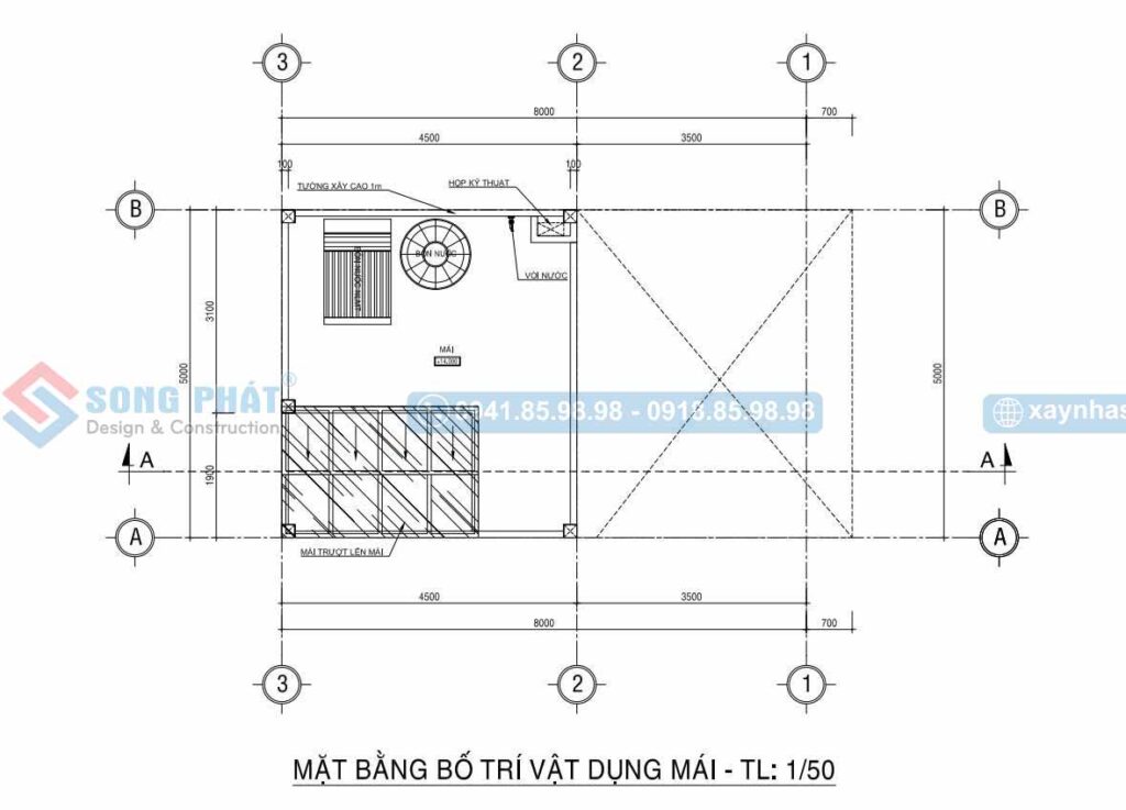 Mặt bằng bố trí vật dụng mái