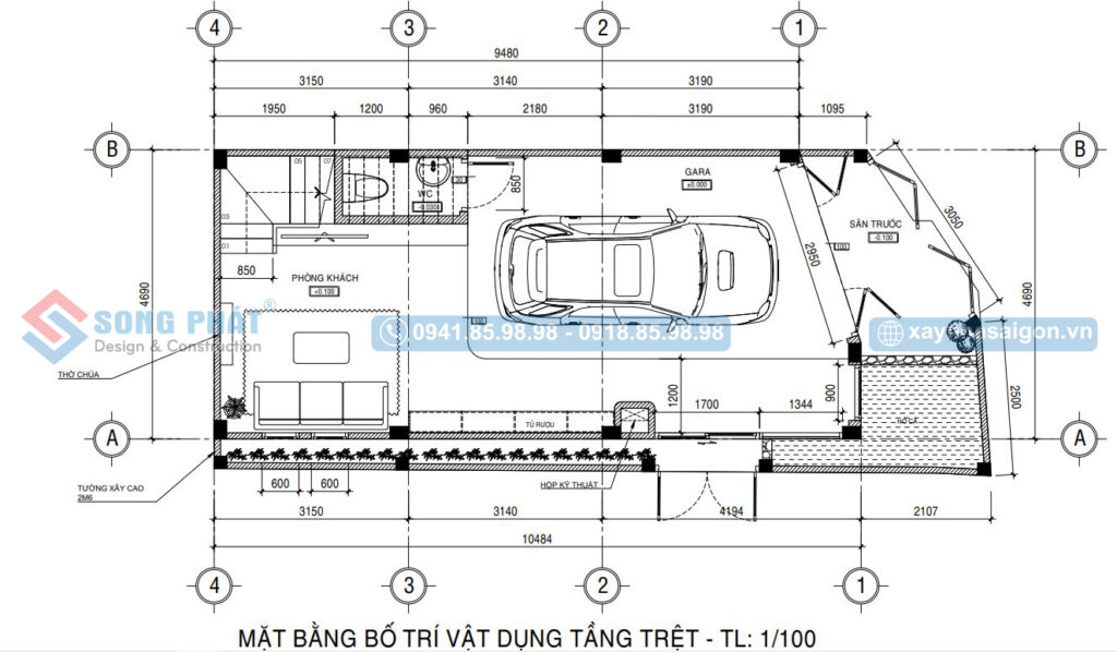 Mặt bằng bố trí vật dụng tầng trệt