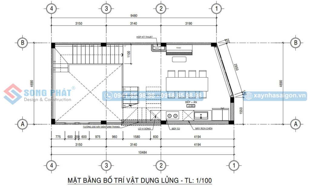 Mặt bằng bố trí vật dụng tầng lửng 