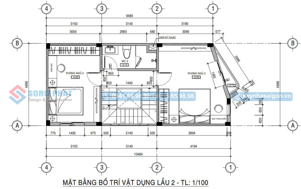 Mặt bằng bố trí vật dụng lầu 2