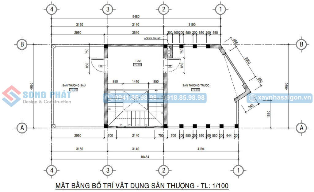 Mặt bằng bố trí vật dụng sân thượng 