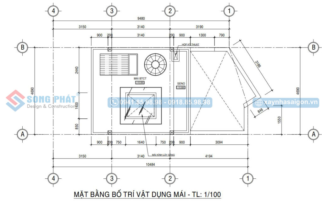 Mặt bằng bố trí vật dụng mái