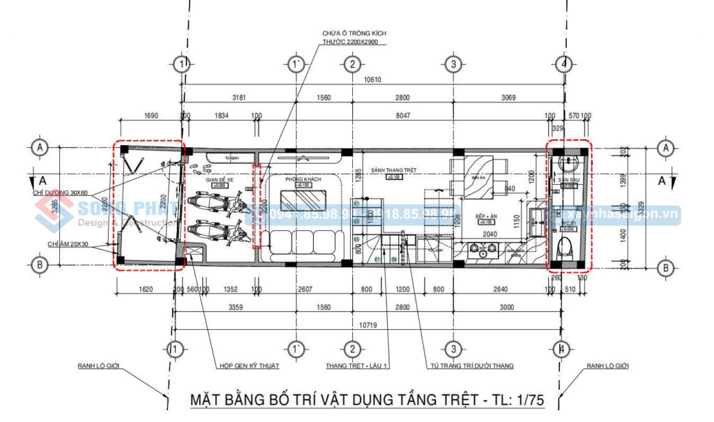 Mặt bằng bố trí vật dụng tầng trệt