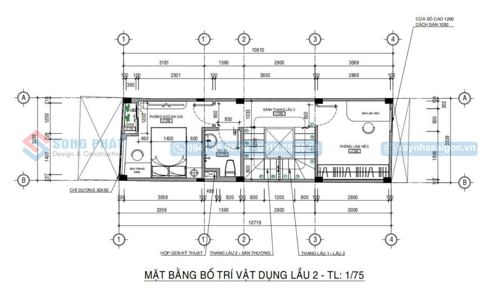 Mặt bằng bố trí vật dụng lầu 2
