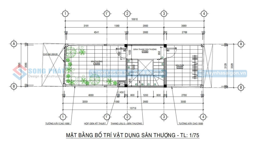 Mặt bằng bố trí vật dụng sân thượng